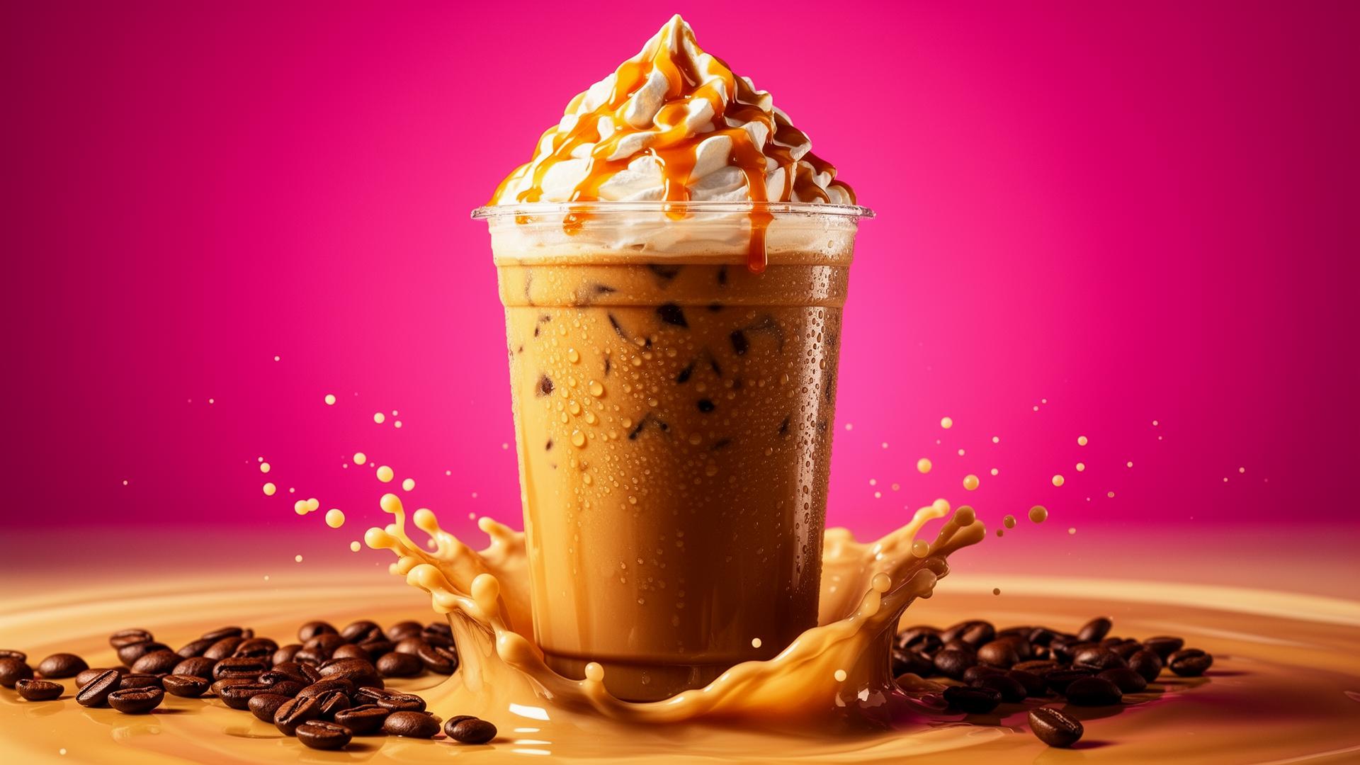 Iced Caramelicious from the Scooters menu with whipped cream and caramel drizzle